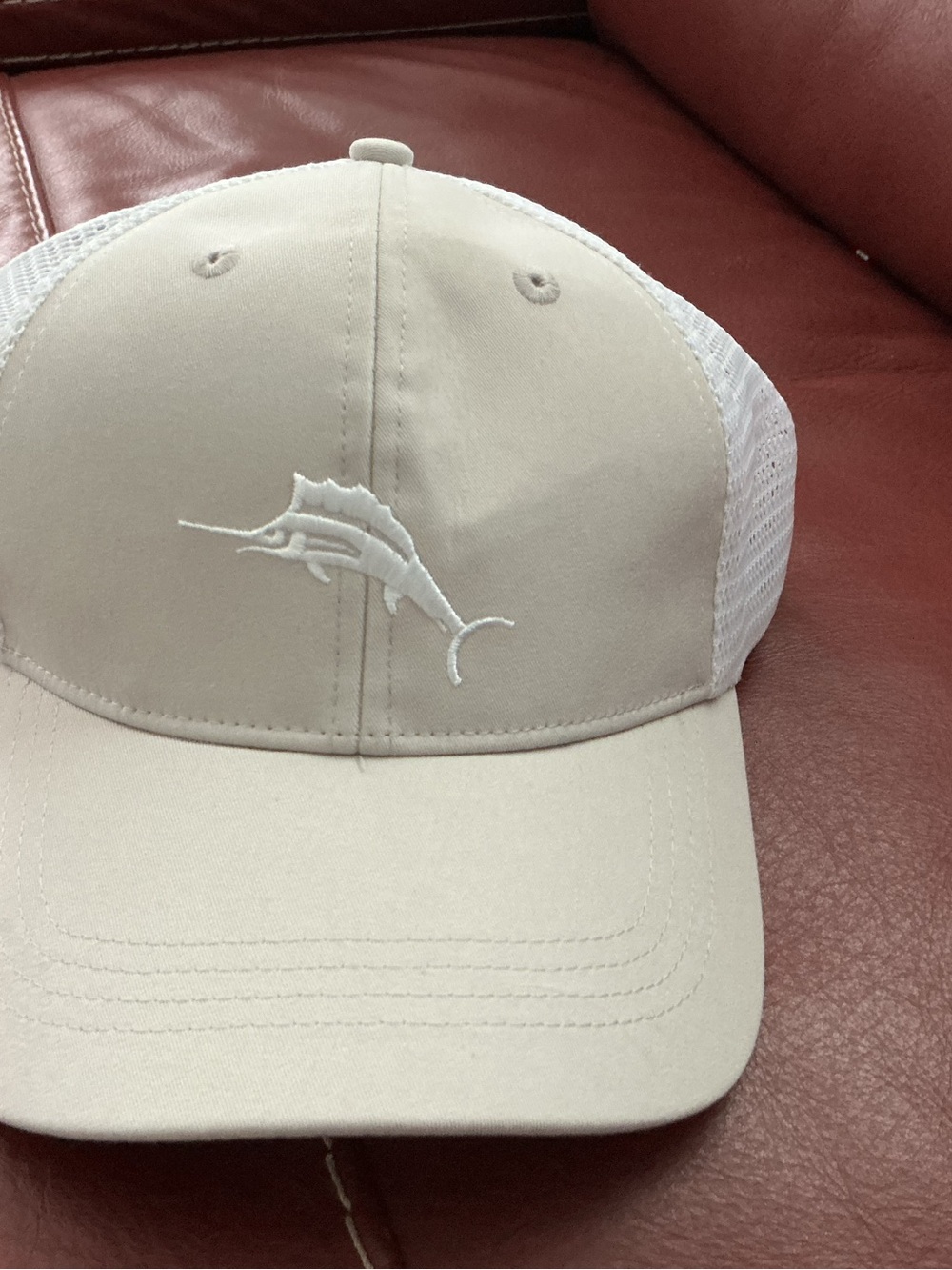 Beige Trucker Hat with Marlin Embroidery by Tommy Bahama